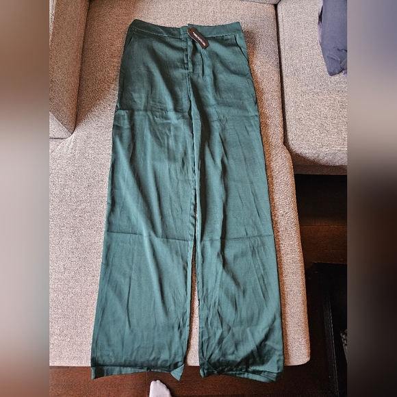 Forest Green Satin High Waist Wide Leg Pants - Picture 8 of 11